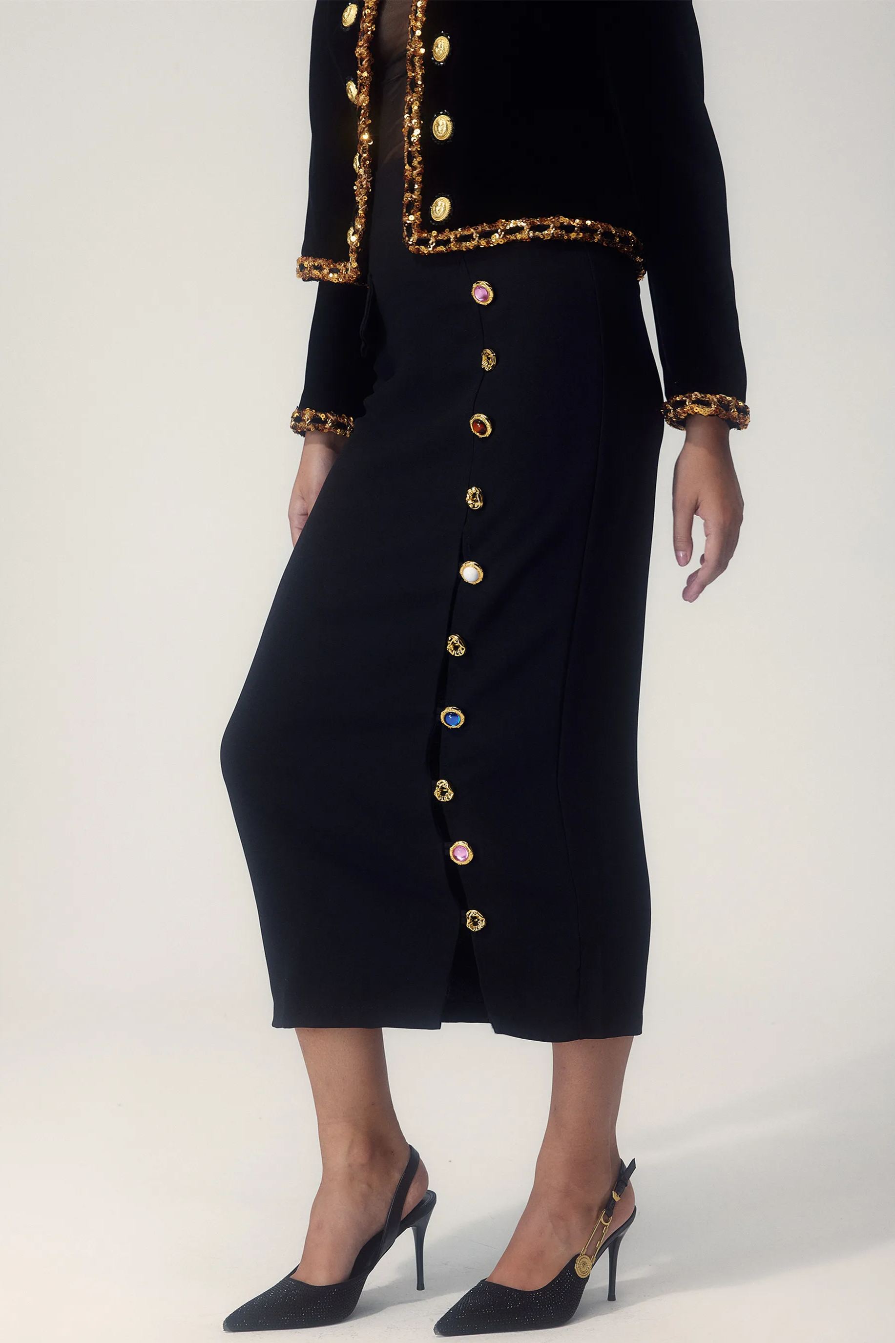 Ella Gem Button Down Pencil Midi Skirt