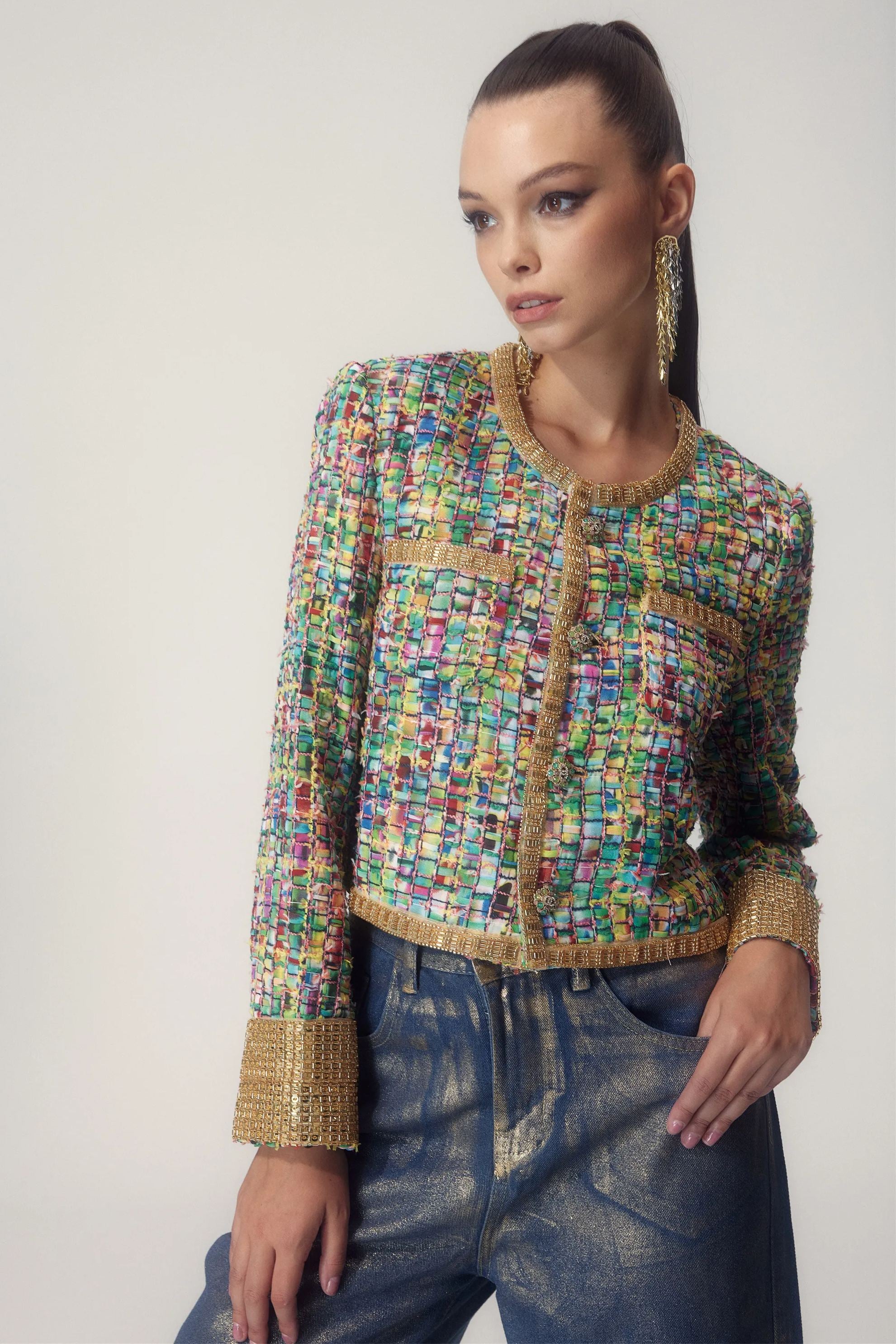 Valentina Printed Bead-embellished Jacket