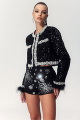 Celeste Feather Trim Sequin Cardigan