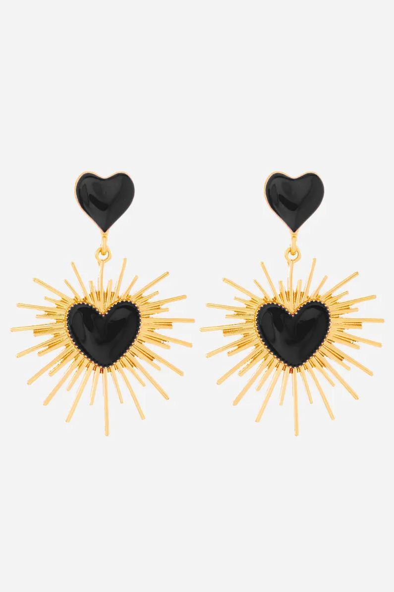 Sunburst Heart Shaped Dangle Earrings