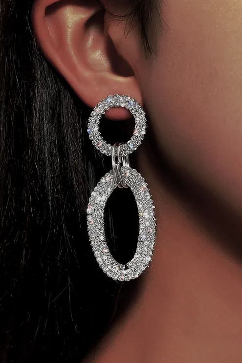 Rhinestone Double Hoop Drop Earrings