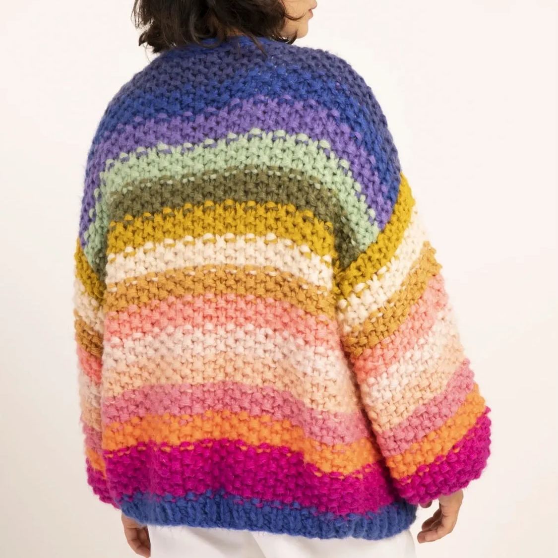 Colored Lantern Sleeve Knitted Cardigan