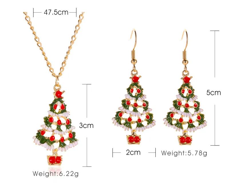 Snow Covered Hollow Christmas Tree Earrings Necklace Set