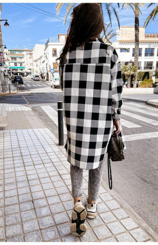 Women’S Long Plaid Shirt, Large Coat