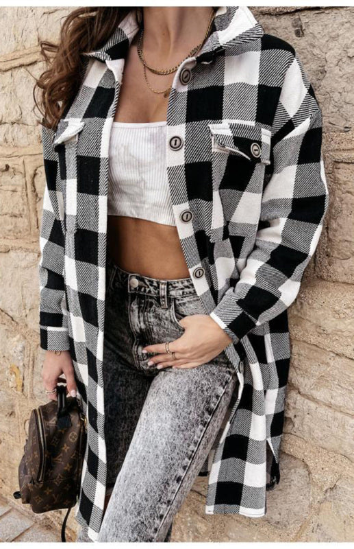 Women’S Long Plaid Shirt, Large Coat