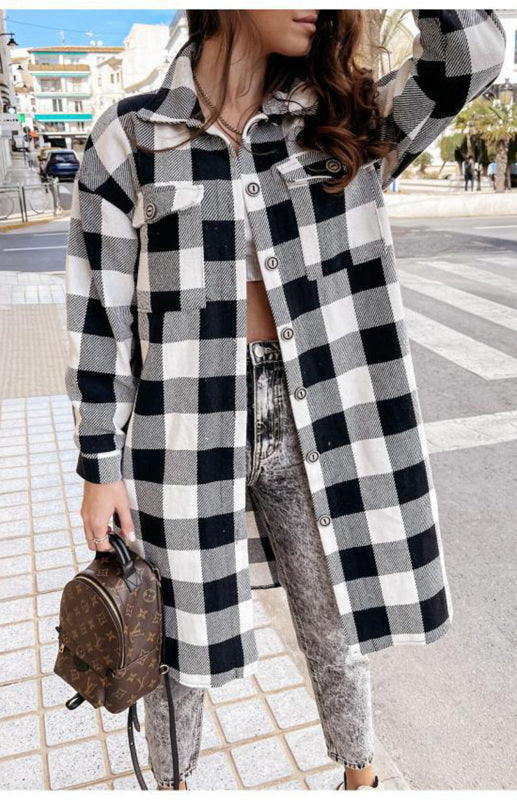 Women’S Long Plaid Shirt, Large Coat