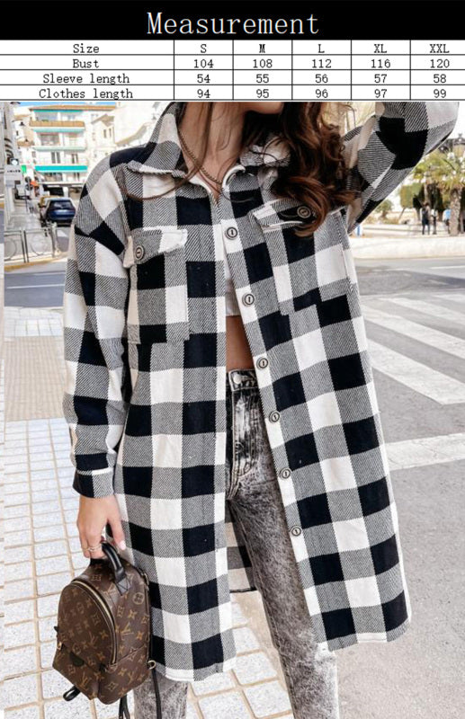 Women’S Long Plaid Shirt, Large Coat