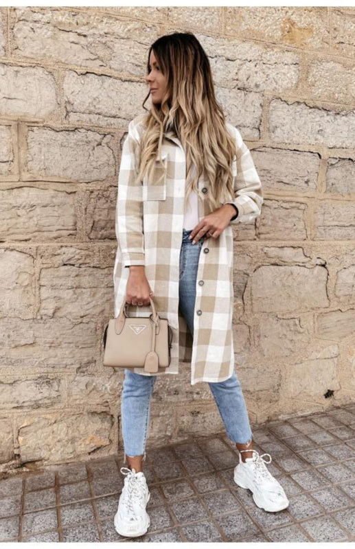 Women’S Long Plaid Shirt, Large Coat