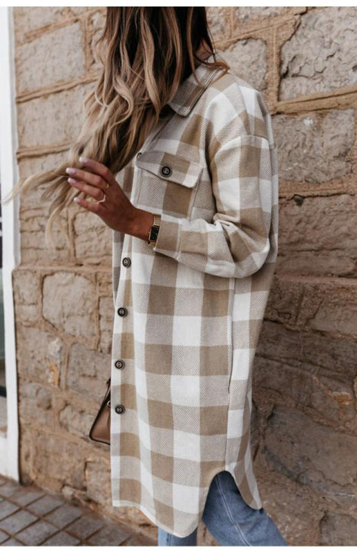 Women’S Long Plaid Shirt, Large Coat