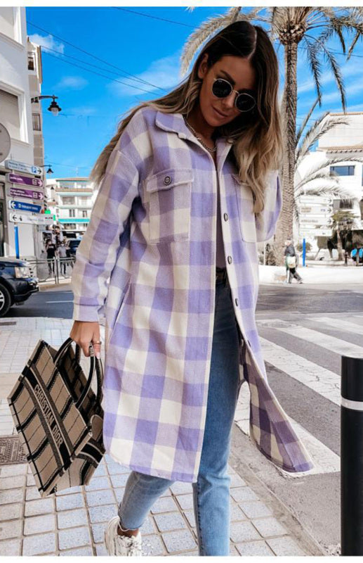 Women’S Long Plaid Shirt, Large Coat