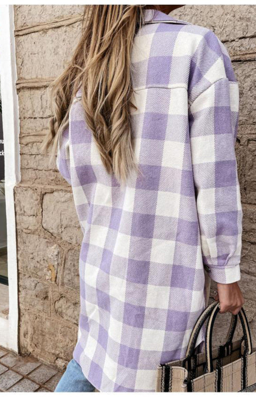 Women’S Long Plaid Shirt, Large Coat