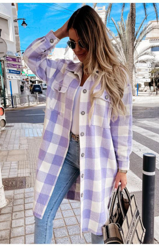 Women’S Long Plaid Shirt, Large Coat