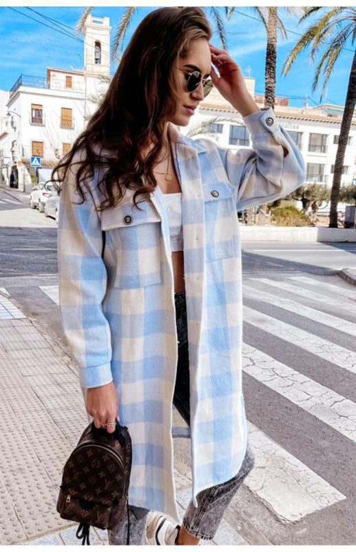 Women’S Long Plaid Shirt, Large Coat