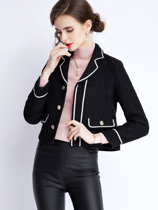 Women’s long-sleeved suit collar collision color small fragrant wind jacket