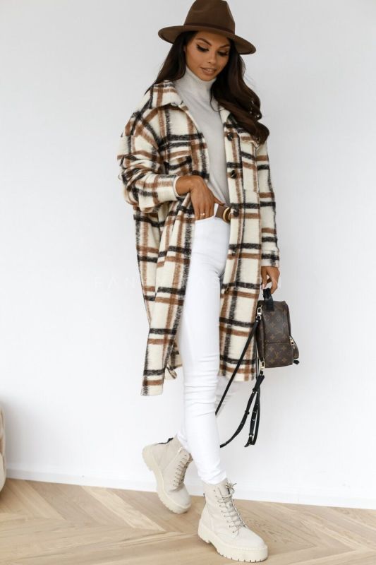 Spring and autumn new women’s long-sleeved plaid print mid-length shirt coat