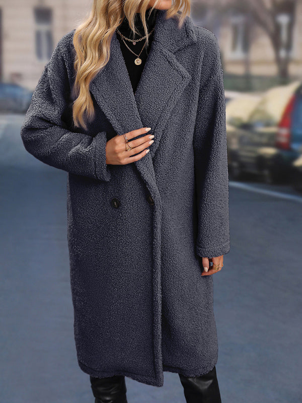 Women’s mid-length thickened grain woolen blue red coat coat