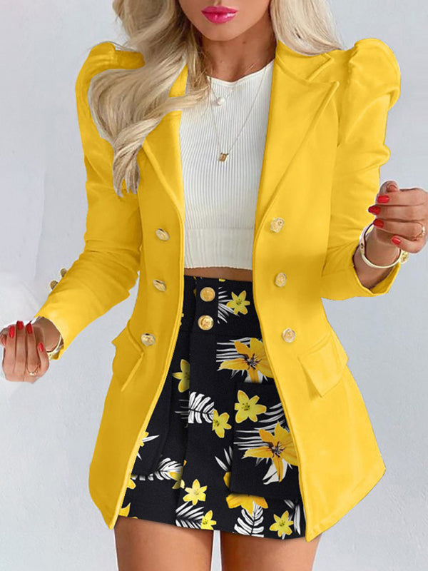 Printed princess sleeve commuter slim skirt suit New style