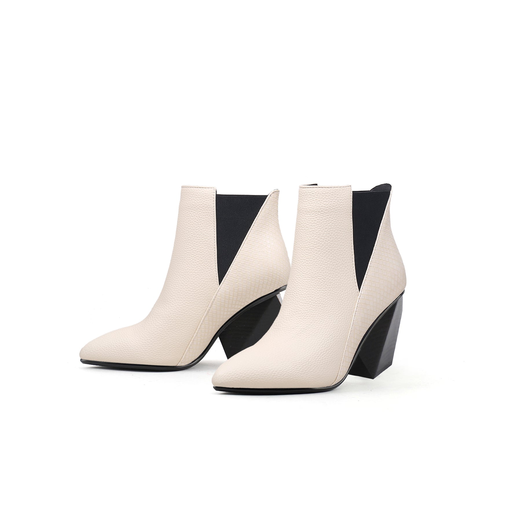 JADY ROSE | BLOCK HEEL LEATHER ANKLE BOOTIE - IVORY