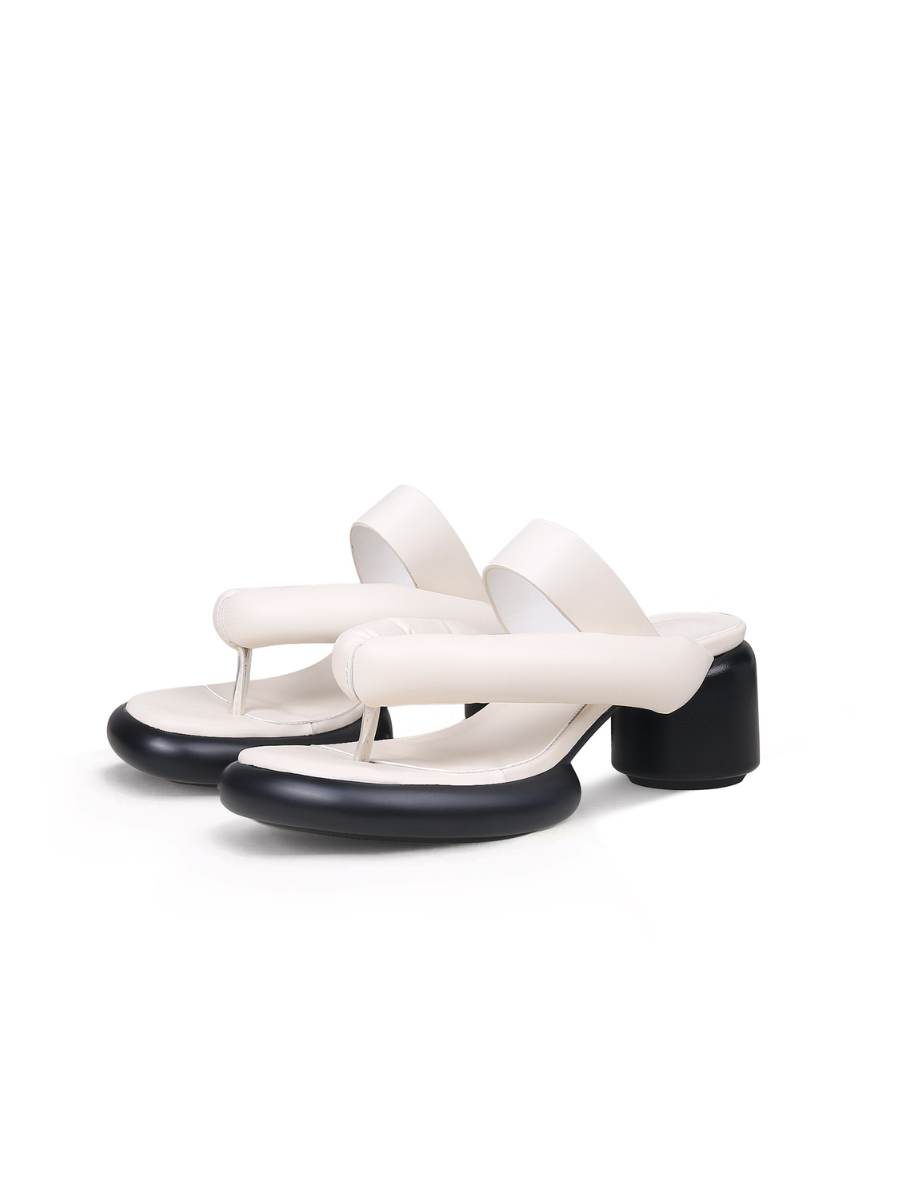 Jady Rose | Payton Puff Thong Leather Heels - Ivory