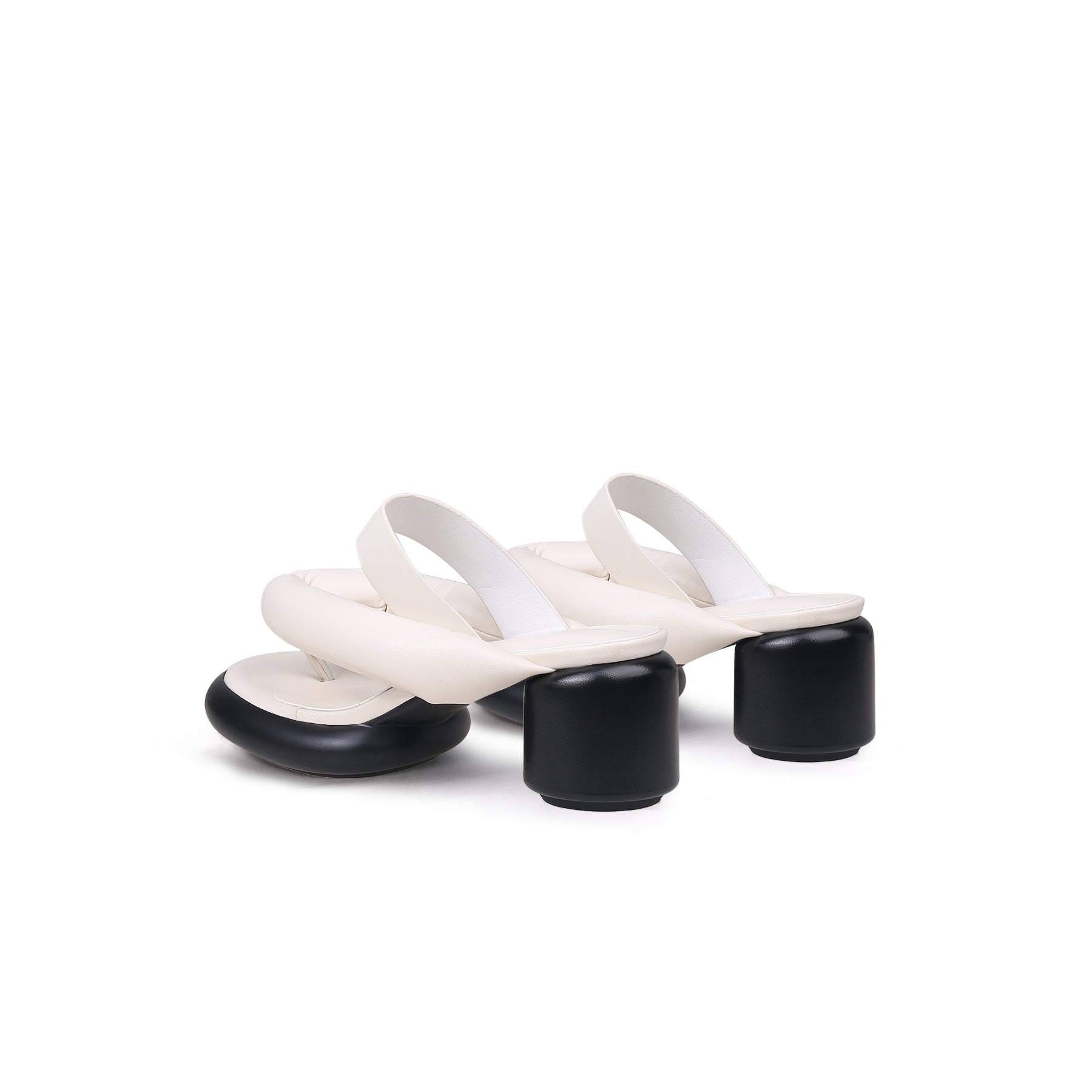 Jady Rose | Payton Puff Thong Leather Heels - Ivory