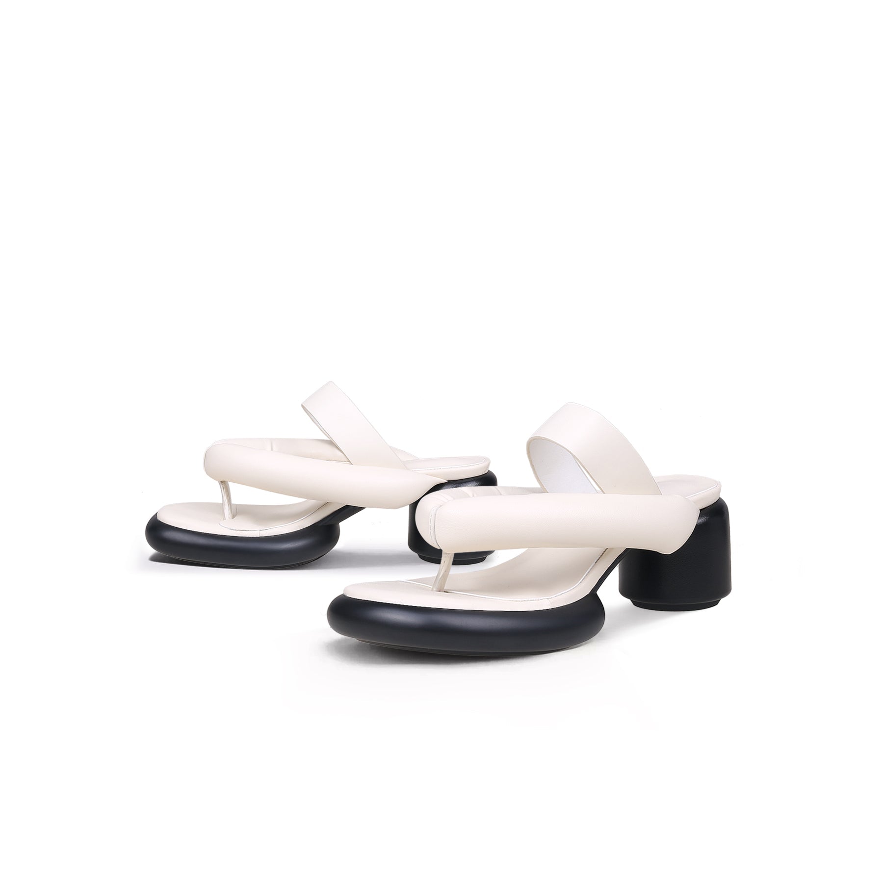 Jady Rose | Payton Puff Thong Leather Heels - Ivory