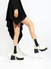 JADY ROSE | STRAP RIVET LEATHER CHELSEA BOOT - IVORY