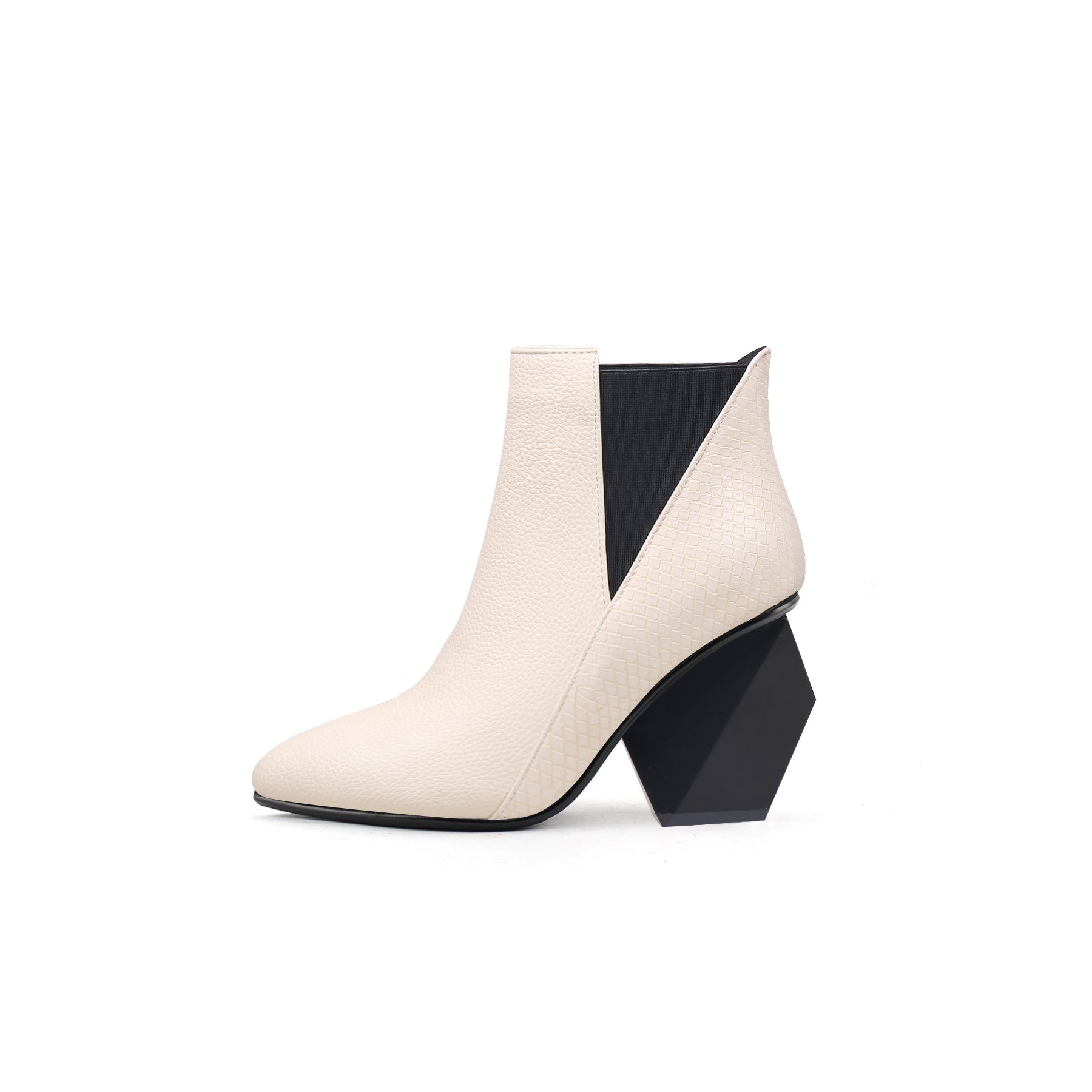 JADY ROSE | BLOCK HEEL LEATHER ANKLE BOOTIE - IVORY