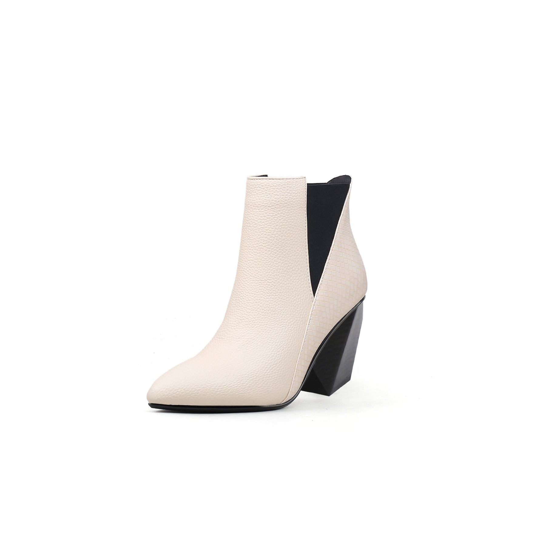 JADY ROSE | BLOCK HEEL LEATHER ANKLE BOOTIE - IVORY