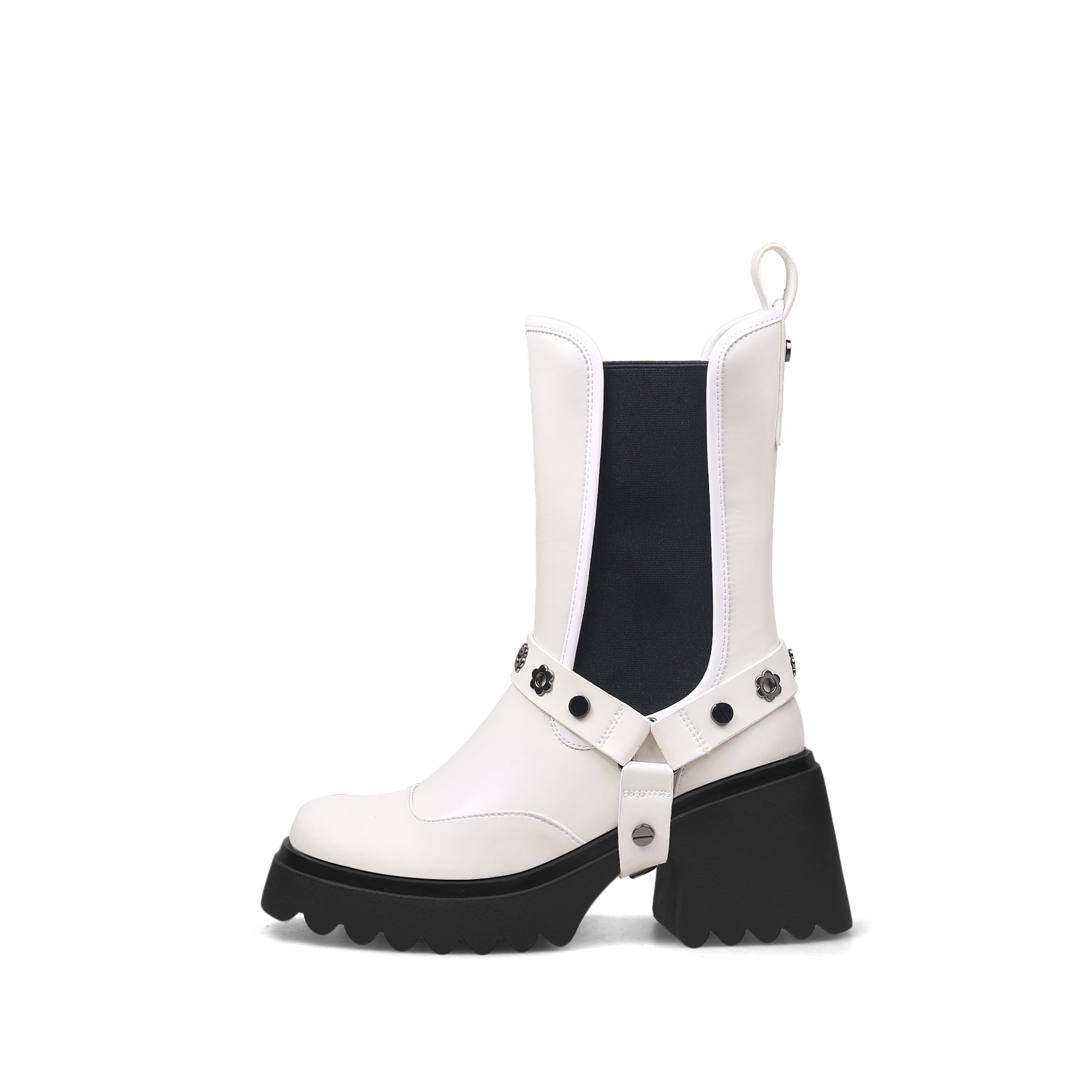 JADY ROSE | STRAP RIVET LEATHER CHELSEA BOOT - IVORY