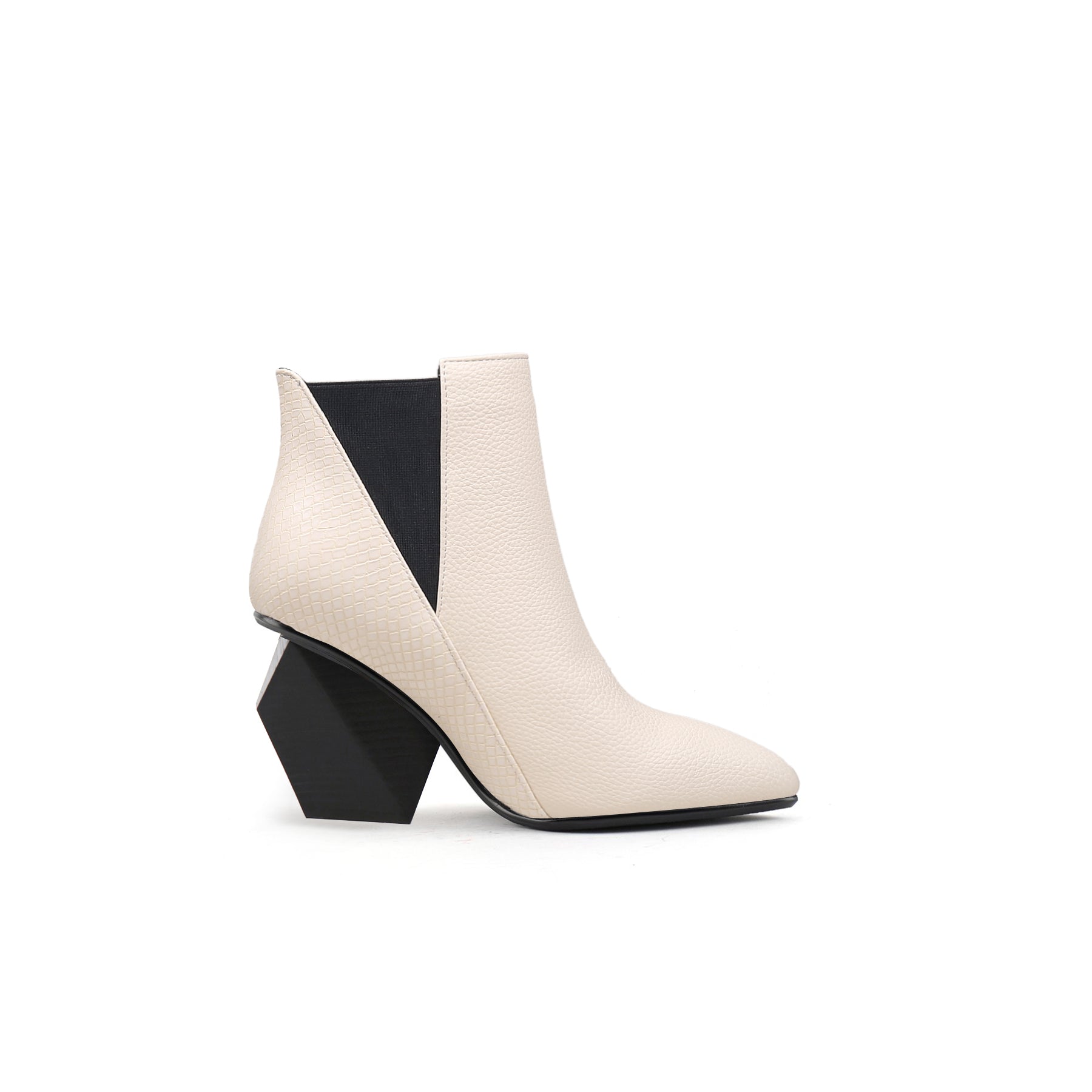 JADY ROSE | BLOCK HEEL LEATHER ANKLE BOOTIE - IVORY