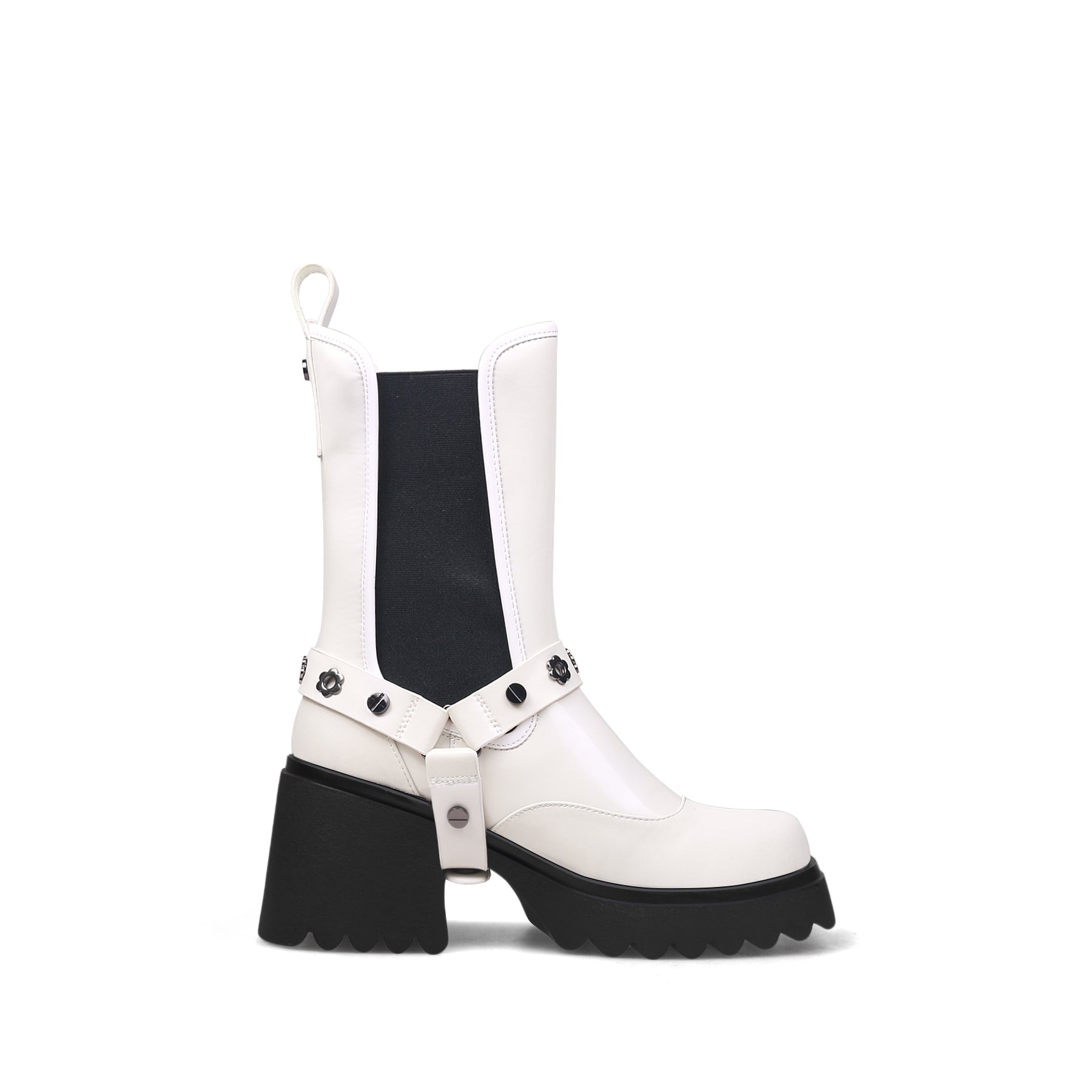 JADY ROSE | STRAP RIVET LEATHER CHELSEA BOOT - IVORY