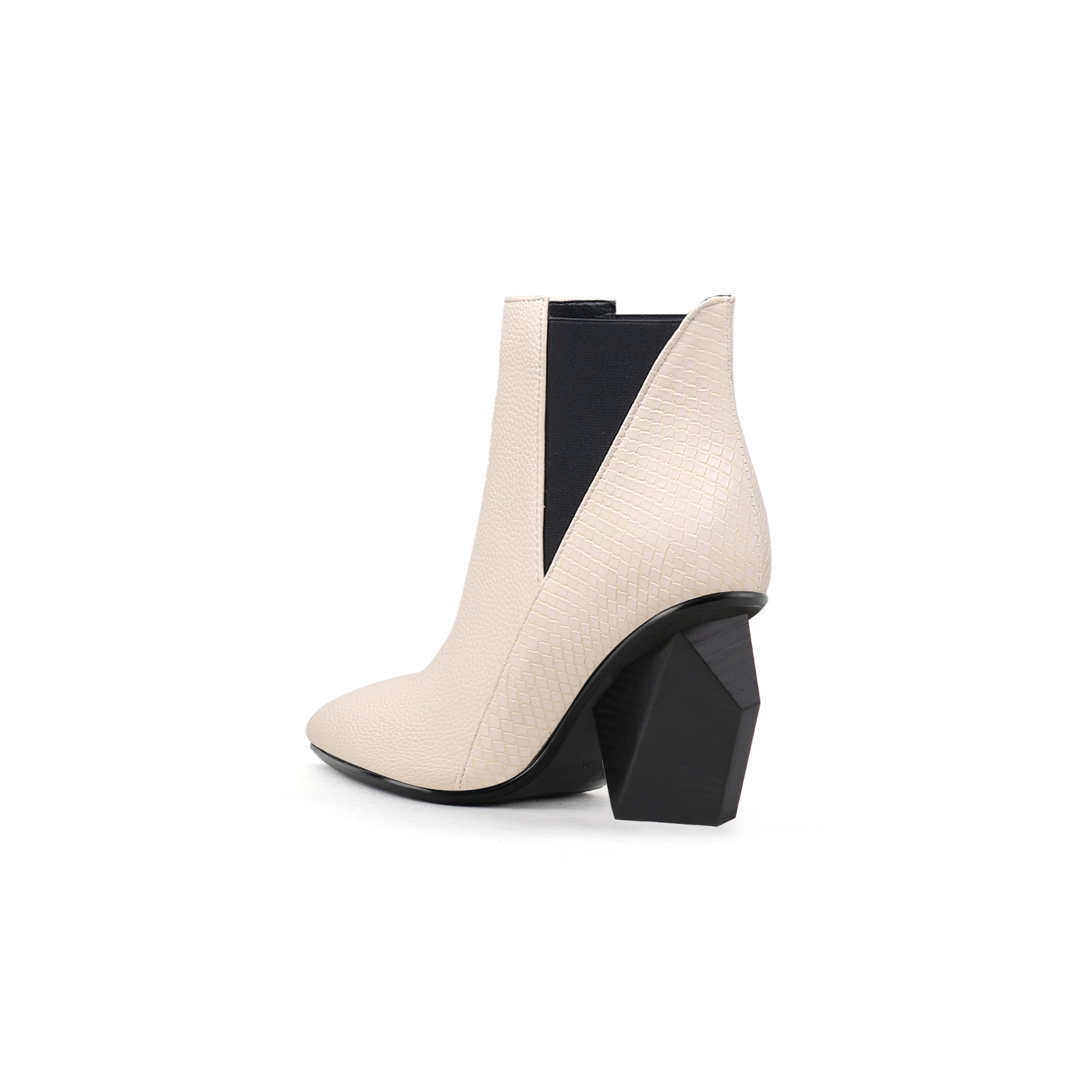 JADY ROSE | BLOCK HEEL LEATHER ANKLE BOOTIE - IVORY