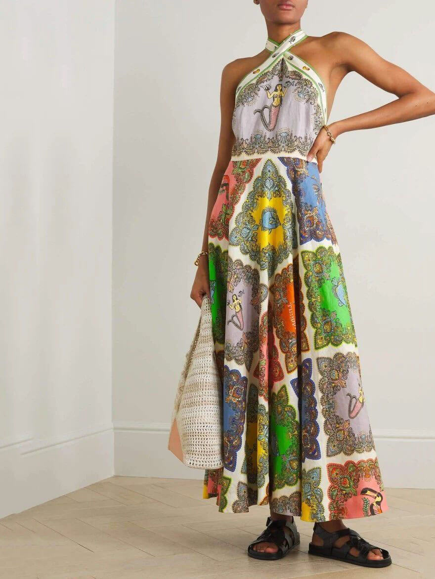 Savannah - Printed Halterneck Midi Dress