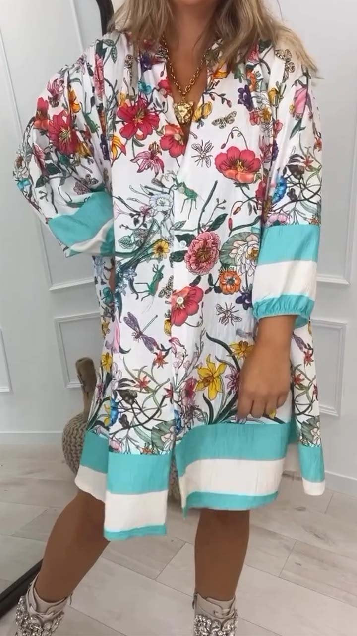 Women's Casual Floral Print Long Sleeve Short Dress