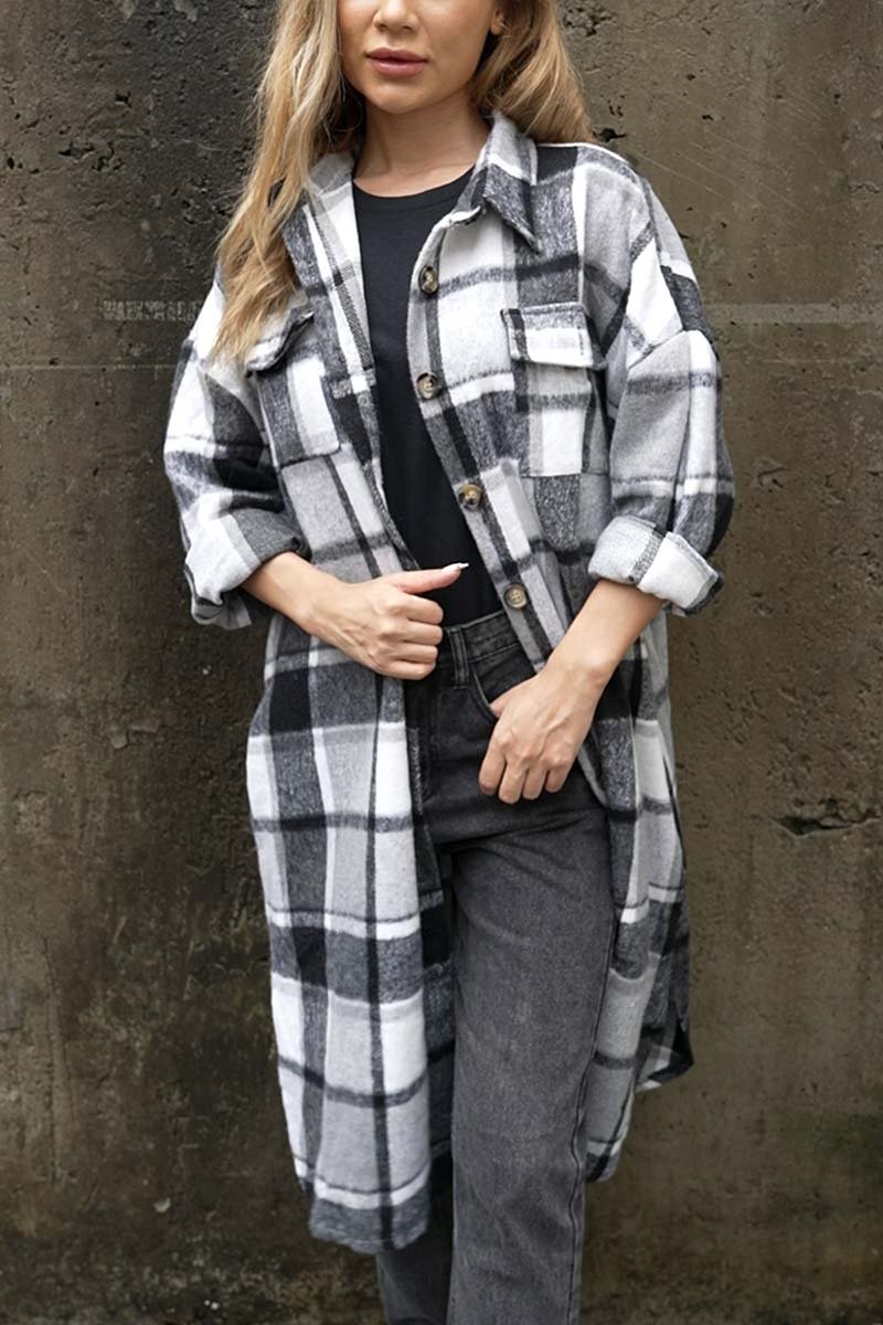 Women's Plaid Single Breasted Shirt Jacket