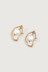 Faux Pearl Irregular Gold Earrings