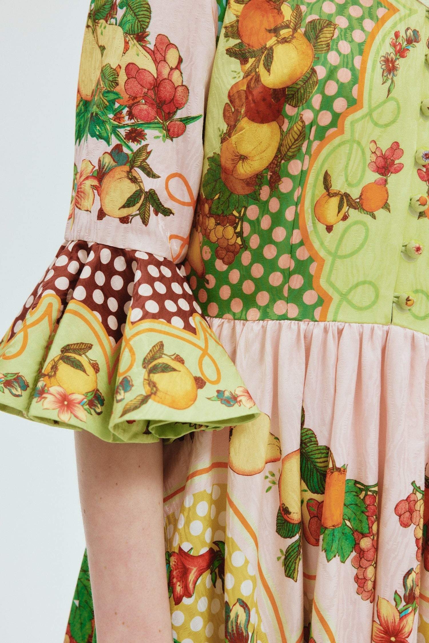 Fruit Print Stand Collar Midi Dress