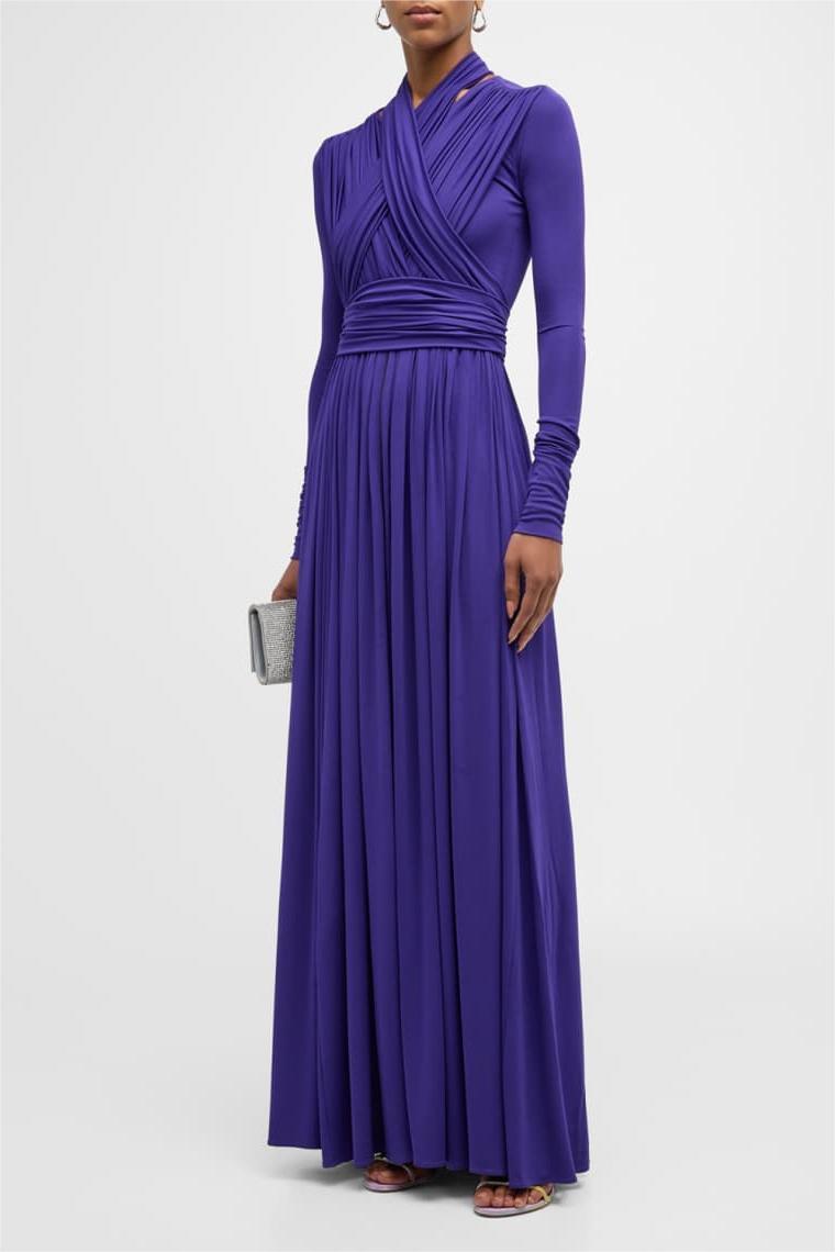 Long Sleeve Crossover Bodice Gown Violet