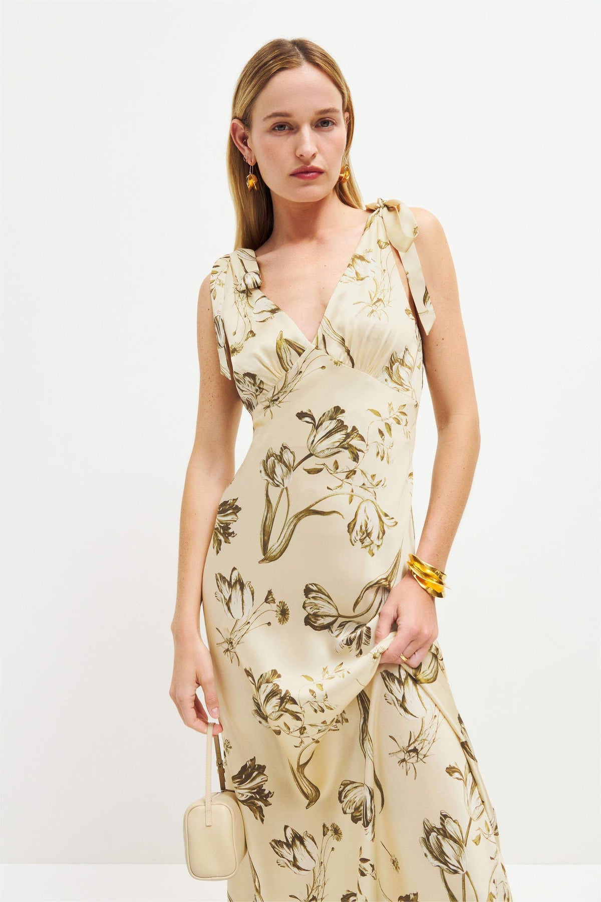 Floral V-Neck Wrapover Belted Tapered Waist Midi Dress