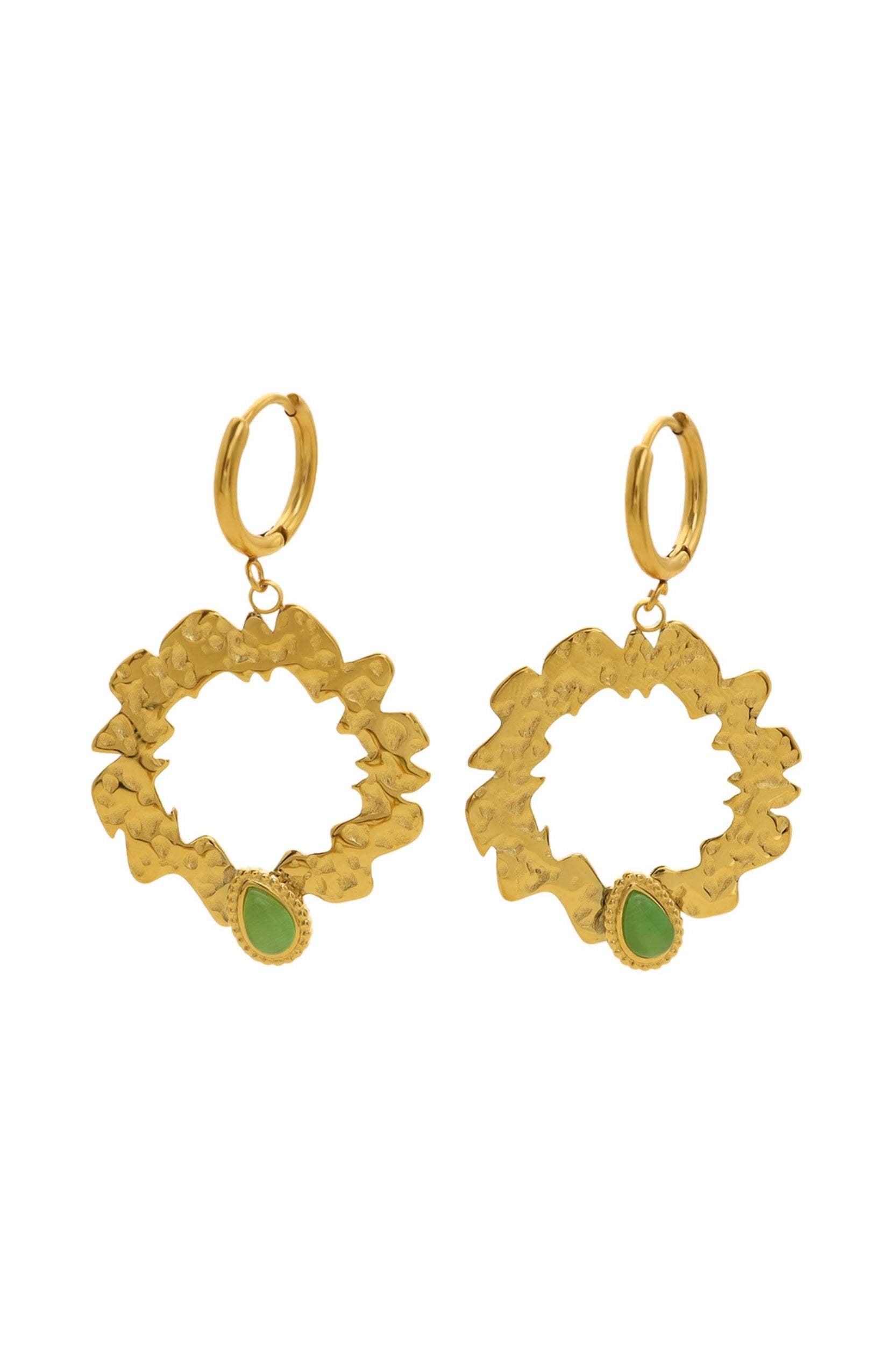 Metal Faux Green Gem Irregular Shape Earrings