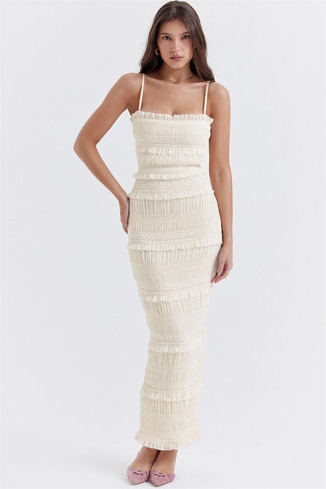 Pleated Slim Cami Dress White