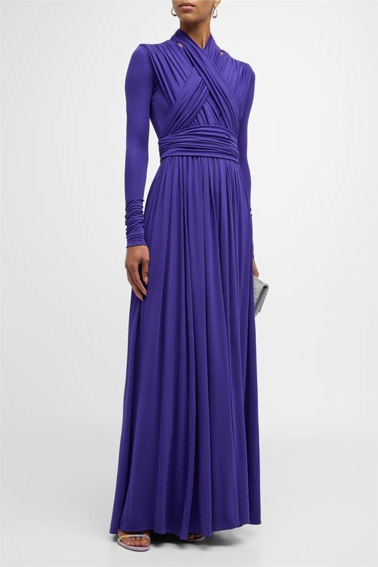 Long Sleeve Crossover Bodice Gown Violet