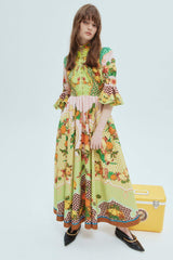 Fruit Print Stand Collar Midi Dress