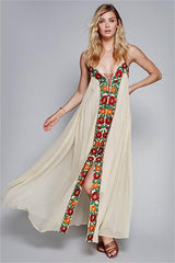 Embroidered Sleeveless Split Maxi Dress