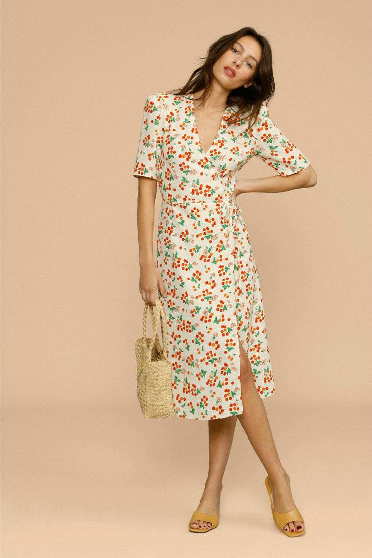 Floral Short Sleeve V-Neck Midi Dress