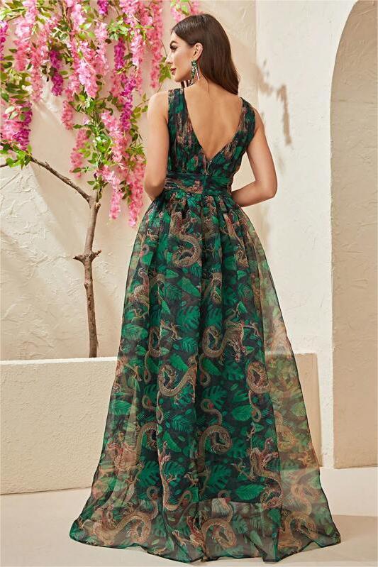 Floral Cami V-neck Pleated Maxi Dress