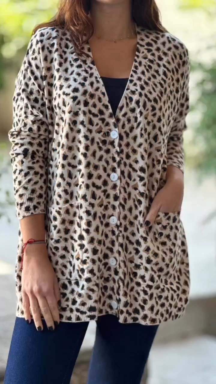 Women's Casual Leopard Print Long Sleeve Cardigan