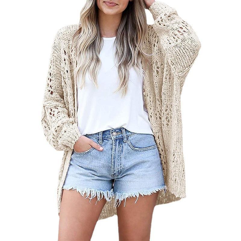 Women's Cardigan Long Sleeve Hollow Mohair Sweater Outerwear