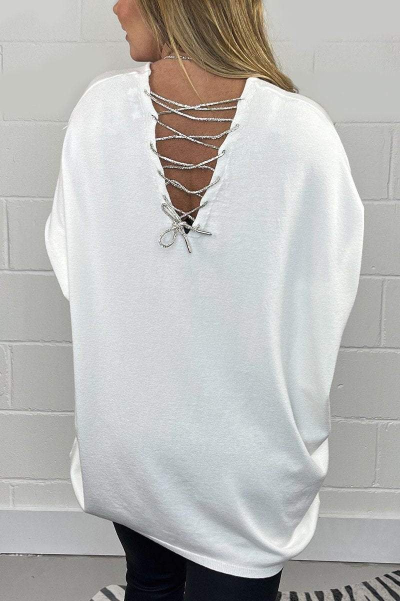 Women's Crisscross Tie Back V Neck Sweatshirt