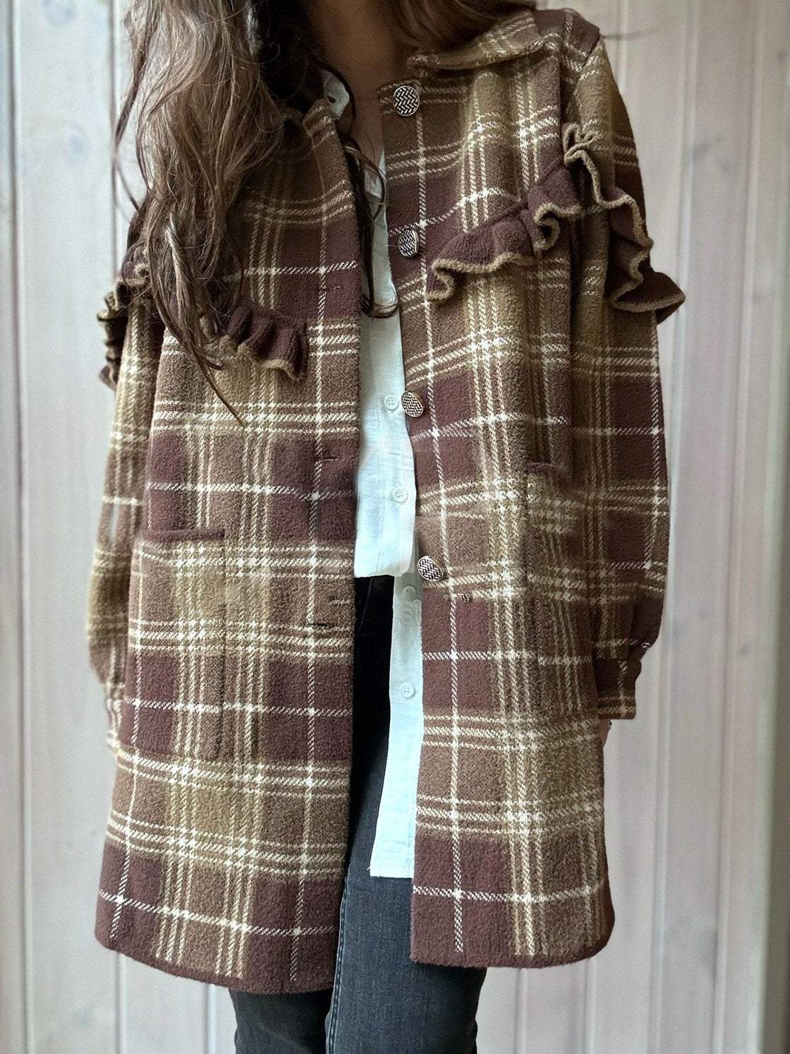 Women's Casual Plaid Pocket Mid-length Coat